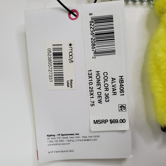 New Kipling Alvar Medium Yellow Women’s Crossbody Bag and Monkey Clip - Picture 9 of 11